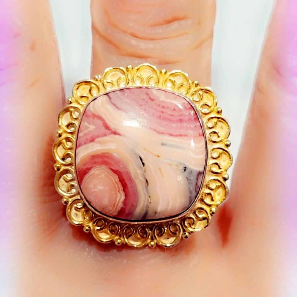 Rhodochrosite Sterling Silver 925 Gemstone Ring